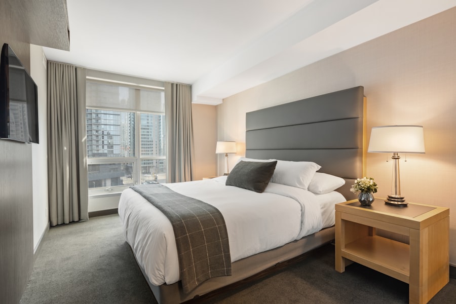 Master bedroom with warm neutral paint — clean professional finish